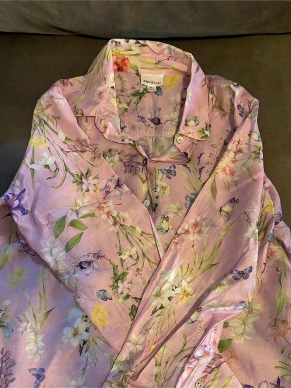 Bailey 44 Pink Floral & Butterfly Button-Down Blouse